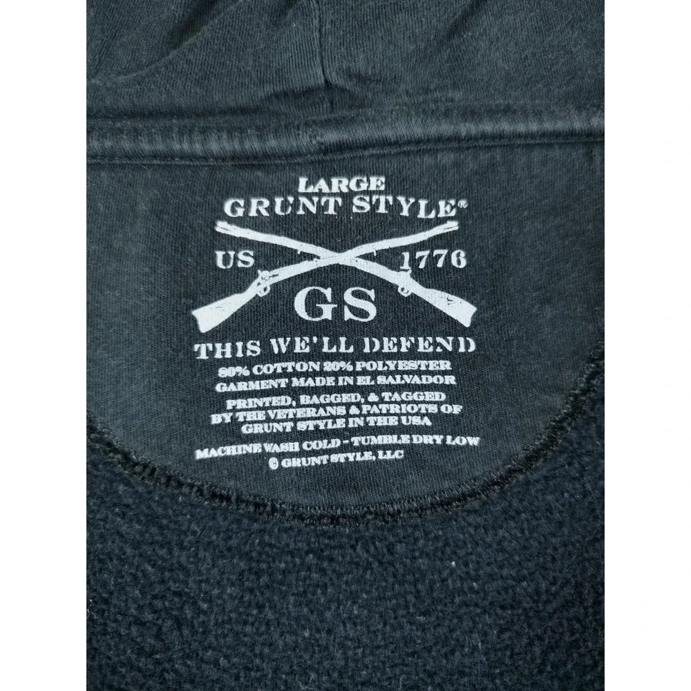 Grunt Style Hoodie Sweatshirt Mens Large Black Full Zip Skull Patriotic Military
